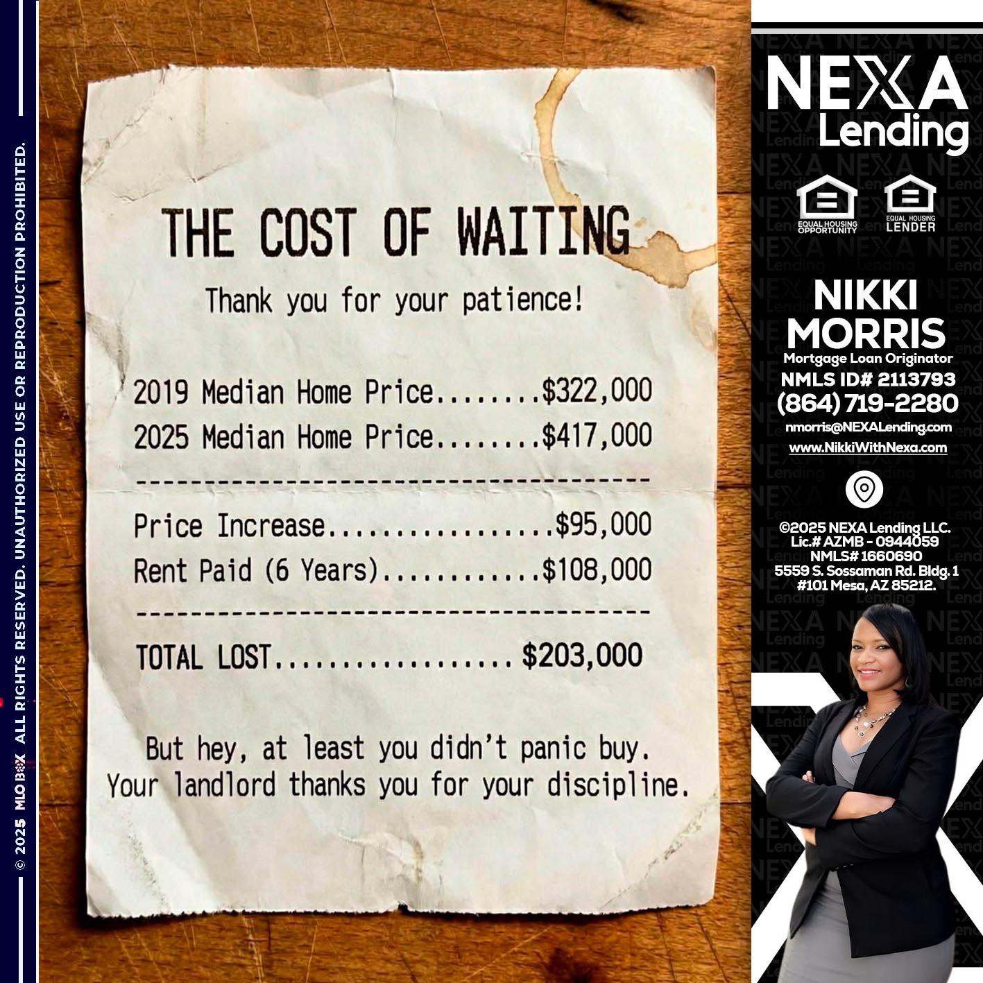 THE COST OF WAITING - Nikki Morris -Mortgage Loan Originator
